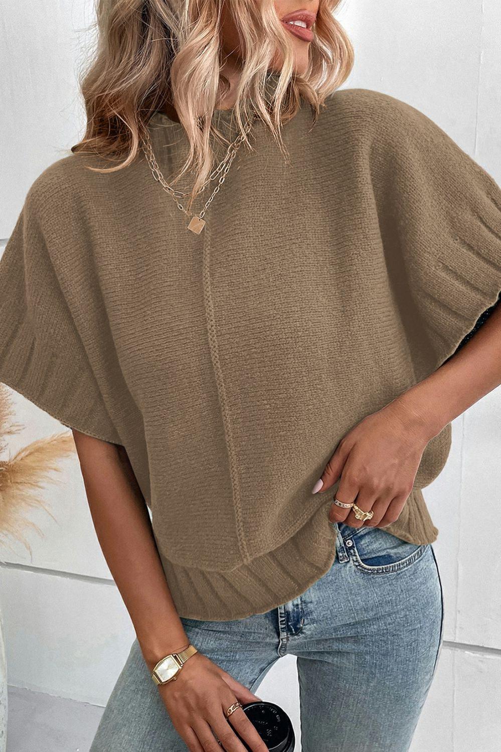 Womens  Short Sleeve Sweaters | Desert Palm Mock Neck Batwing Short Sleeve Knit Sweater Short Sleeve Sweaters Desert Palm