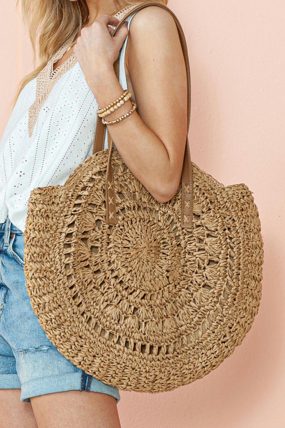 Womens  Shoulder Bags | Camel Bohemian Straw Woven Round One Shoulder Bag SHOES & BAGS Camel