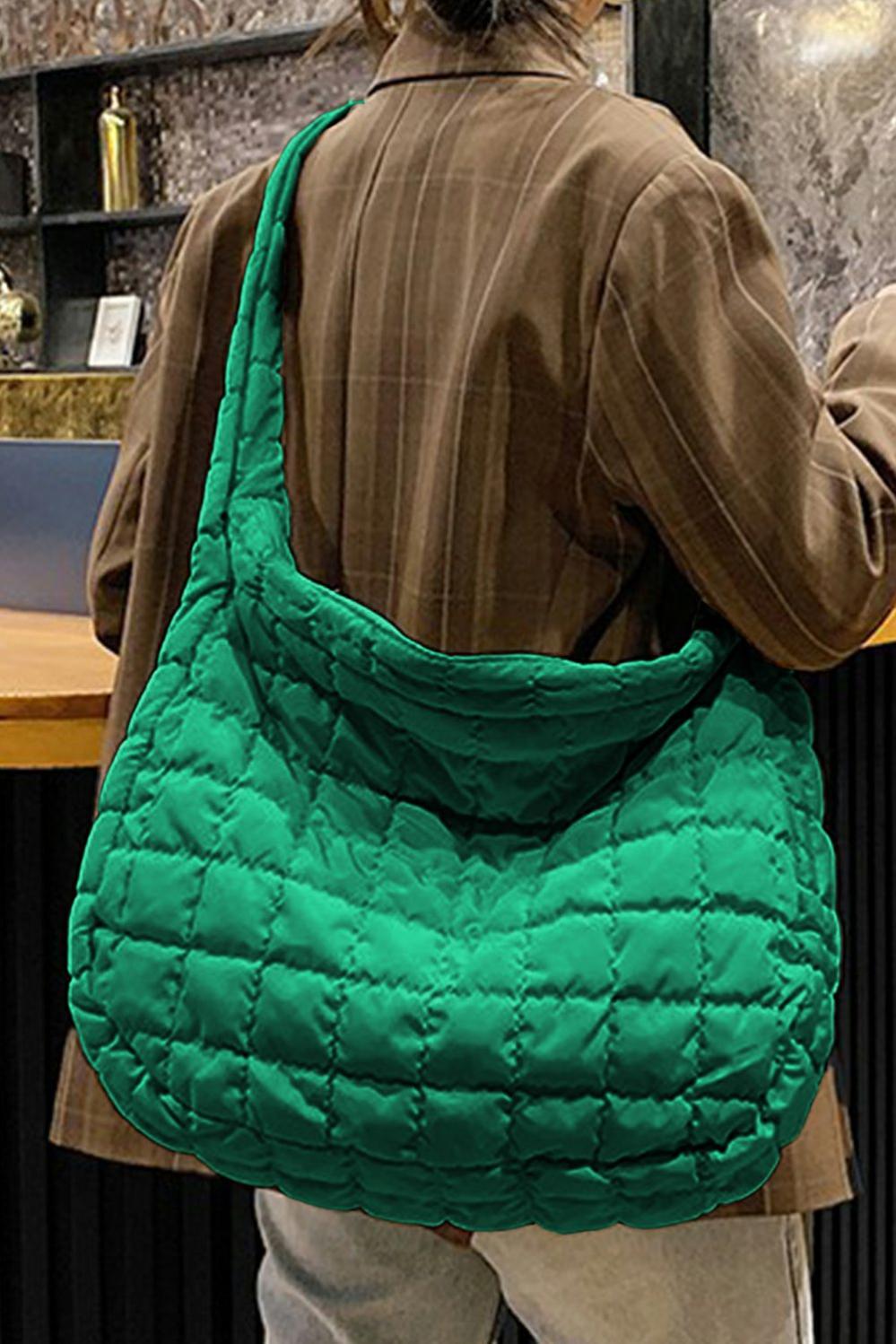 Womens  Shoulder Bags | Dark Green Quilted Zipper Large Shoulder Bag SHOES & BAGS Dark Green