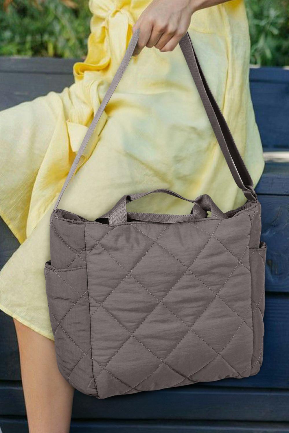 Womens  Shoulder Bags | Dark Grey Quilted Zipped Large Capacity Shoulder Bag SHOES & BAGS Dark Grey