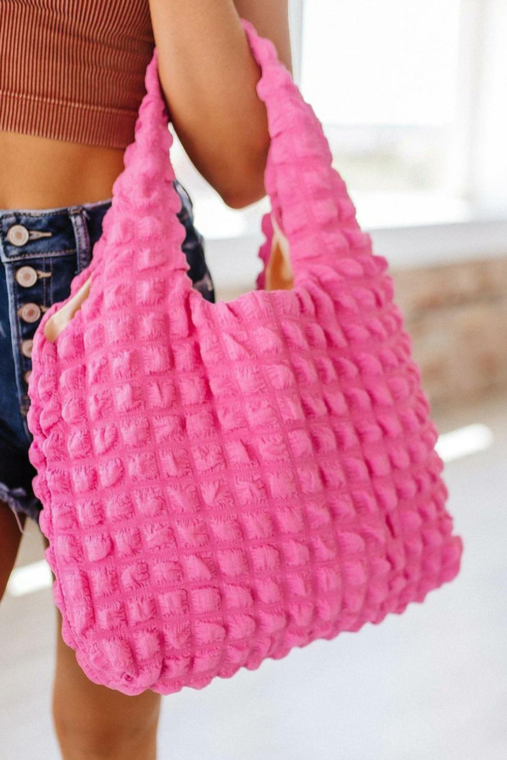 Womens  Shoulder Bags | Rose Red Puffy Texture Casual Shopping Bag SHOES & BAGS Rose Red