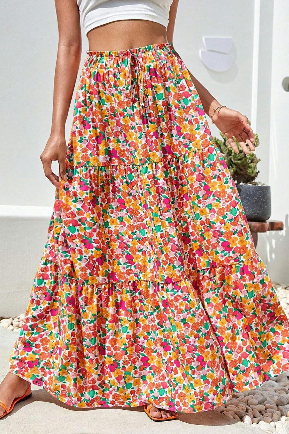 Womens  Skirts & Petticoat | Yellow Boho Floral Print Tiered Long Skirt Skirts & Petticoat