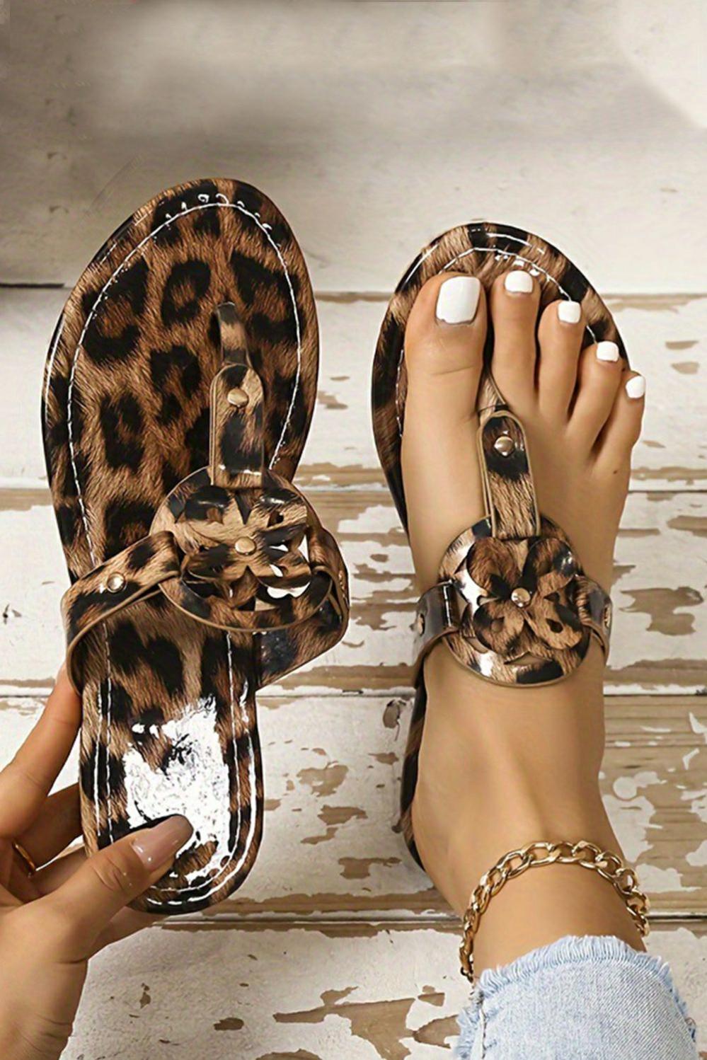 Womens  Slippers | Brown Leopard Print Flower Flip Flop SHOES & BAGS Brown