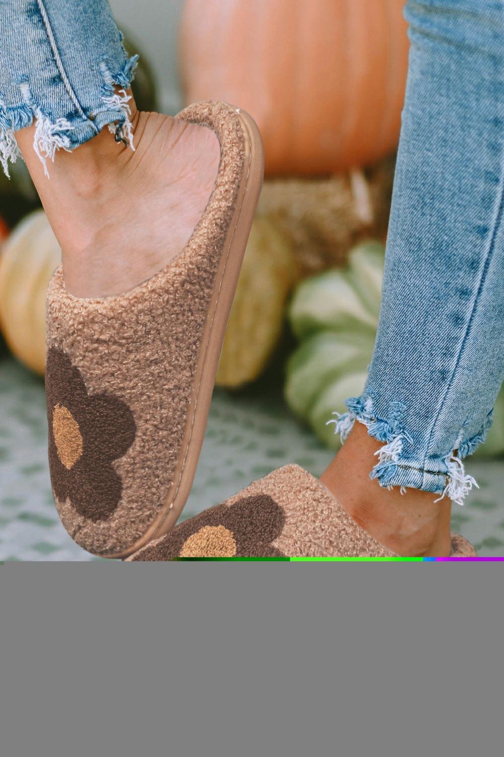 Womens  Slippers | Camel Fuzzy Flower Pattern Homewear Slippers SHOES & BAGS Camel