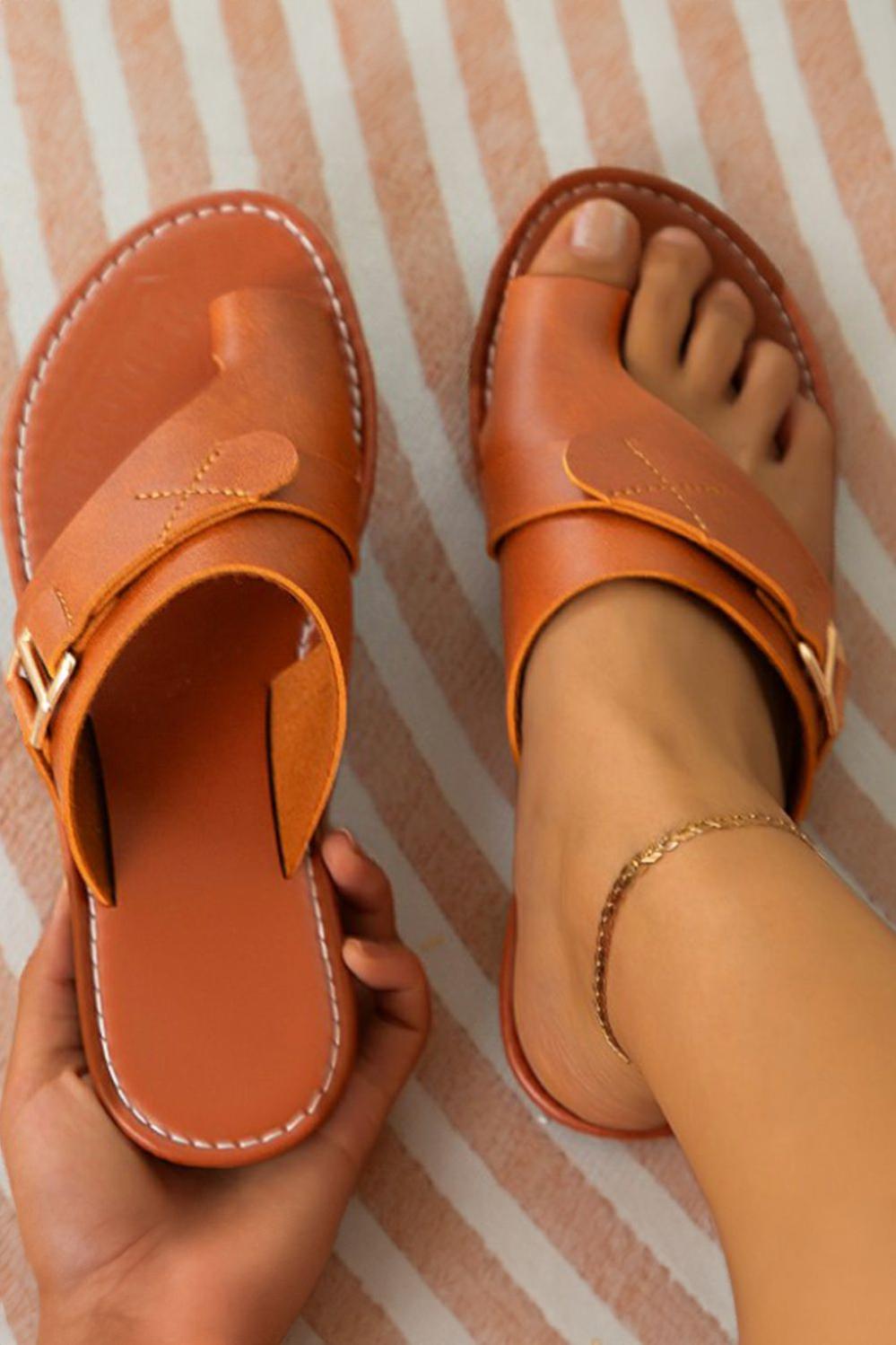 Womens  Slippers | Chestnut Toe Ring Flat Sandal Slippers SHOES & BAGS Chestnut