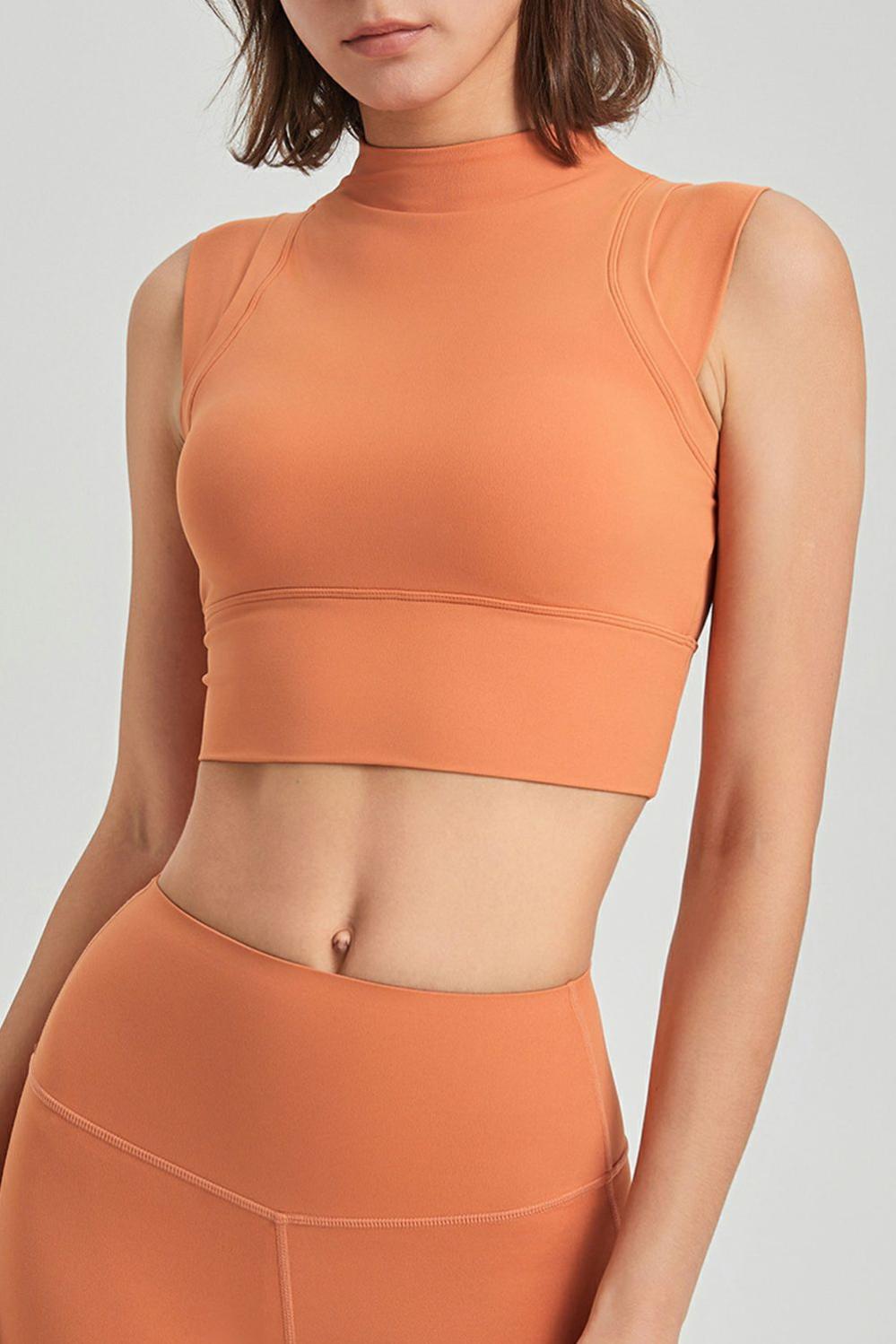 Womens  Sports Tops | Grapefruit Orange Mock Neck Cropped Sports Tank Top ACTIVEWEAR Grapefruit Orange