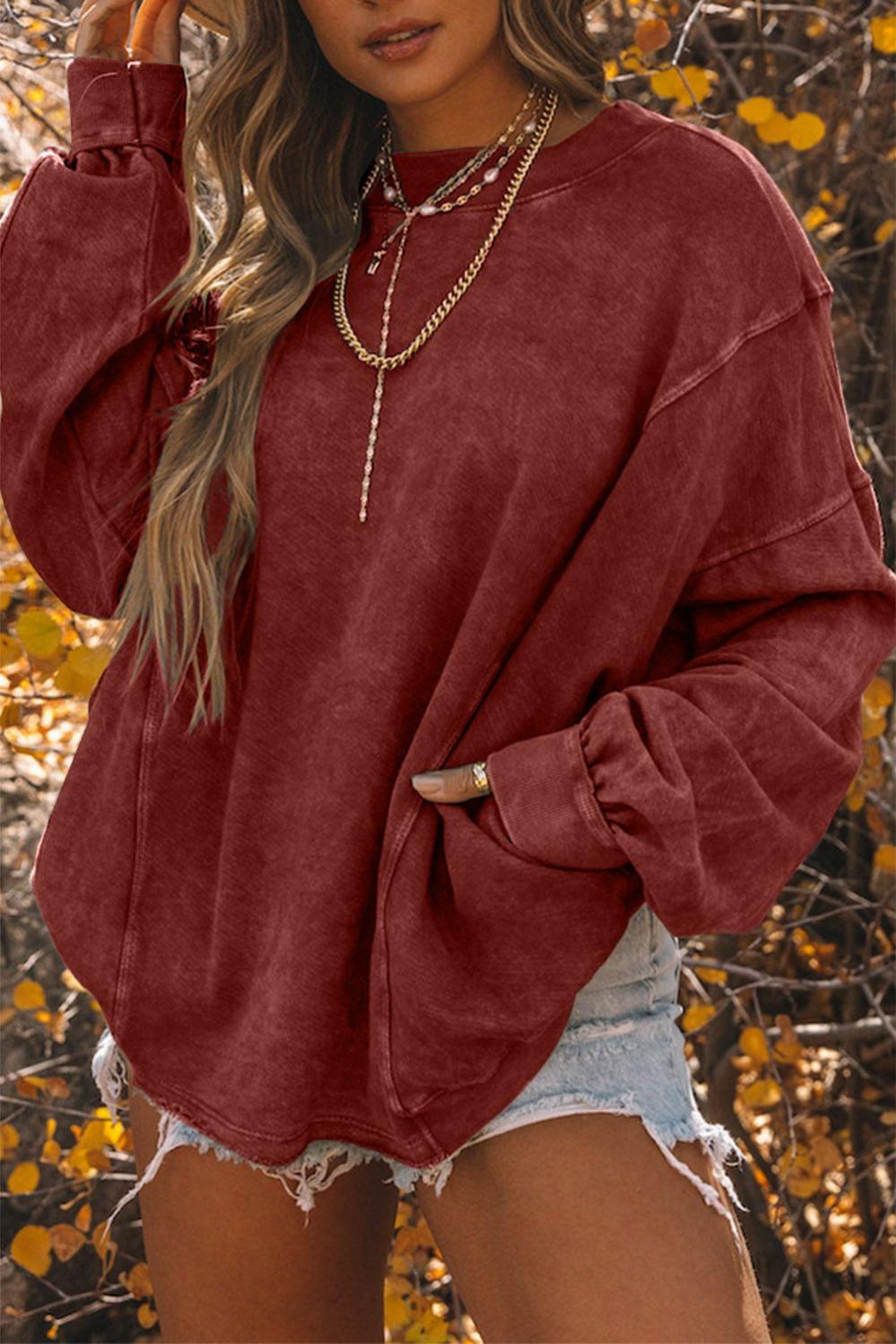 Womens  Sweatshirts & Hoodies | Fiery Red Exposed Seam Twist Open Back Oversized Sweatshirt Sweatshirts & Hoodies Fiery Red