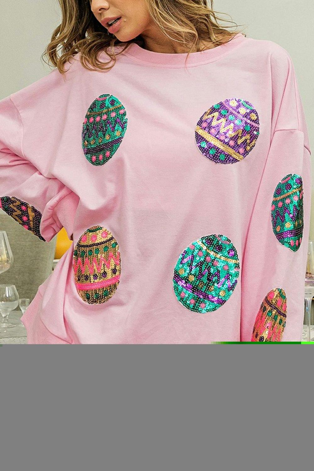 Womens  Sweatshirts & Hoodies | Pink Sequined Easter Egg Drop Shoulder Oversized Sweatshirt Sweatshirts & Hoodies Pink