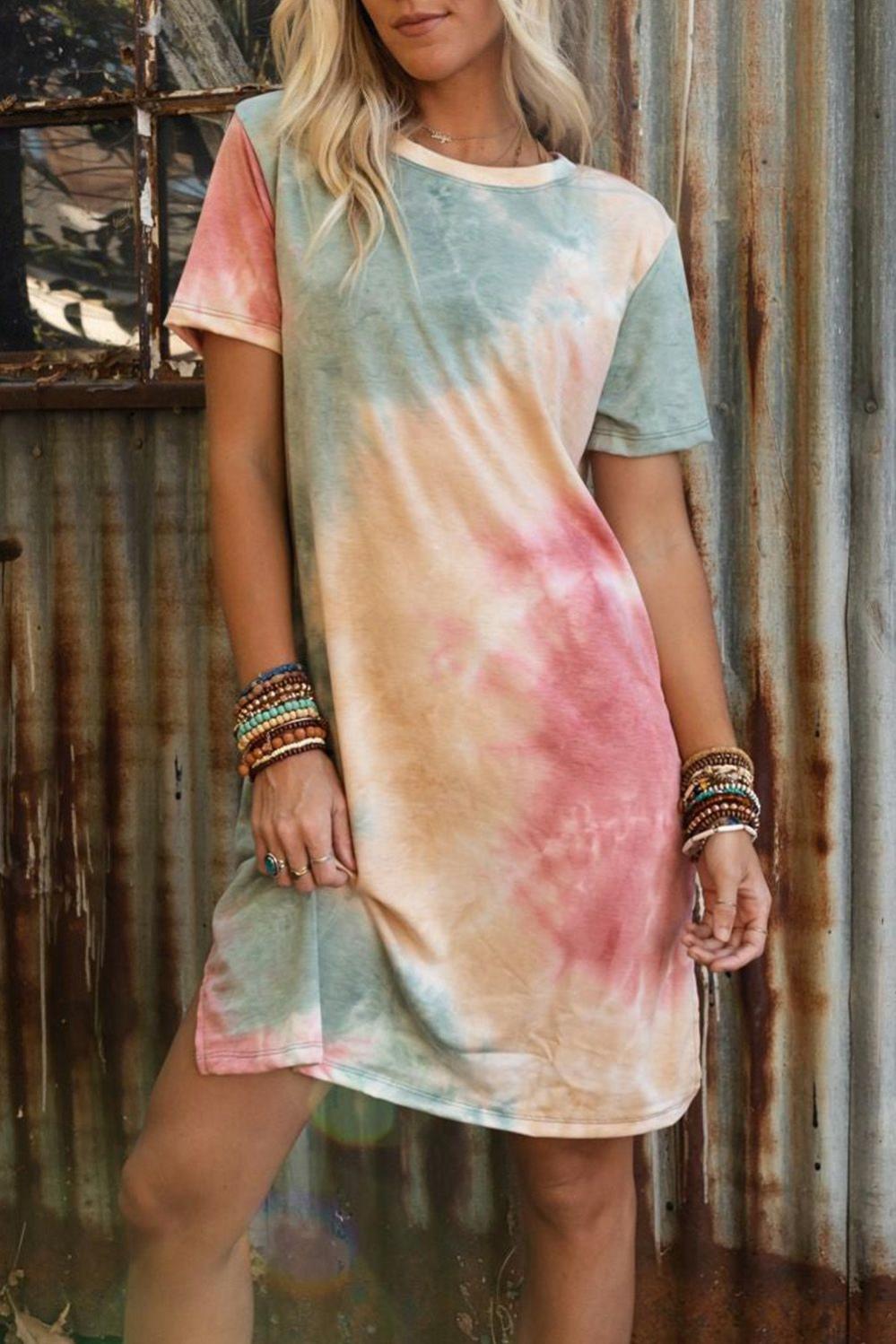 Womens  T Shirt Dresses | Multicolor Tie Dye Oversized Slit Tee Dress DRESSES Multicolor