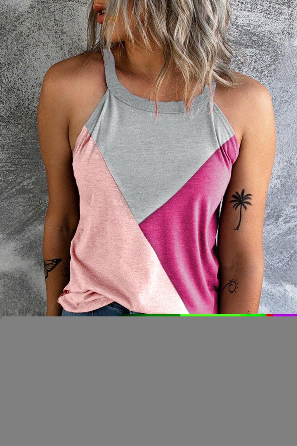 Womens  Tank Tops | Rose Red Geometric Color Block Sleeveless Top Tank Tops Rose Red