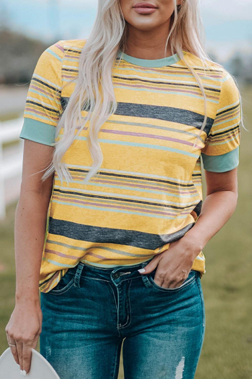 Womens  Tops & Tees | Multicolor Stripes Crew Neck T Shirt TOPS Stripe