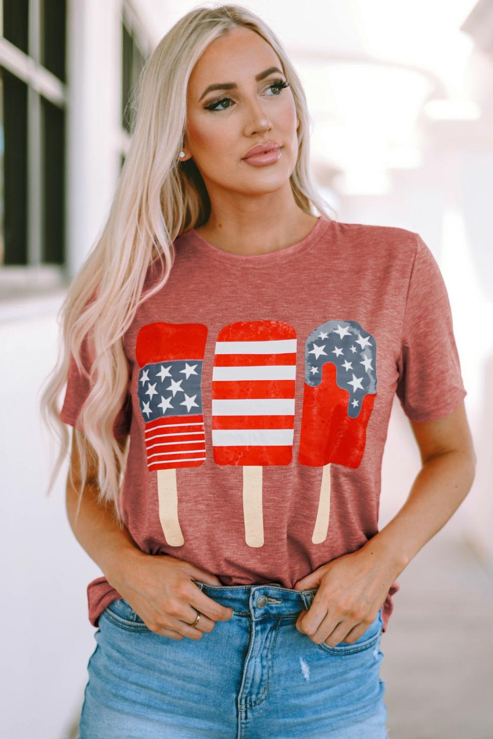 Womens  Tops & Tees | Patriotic Popsicles Short Sleeve Tee TOPS Fiery Red