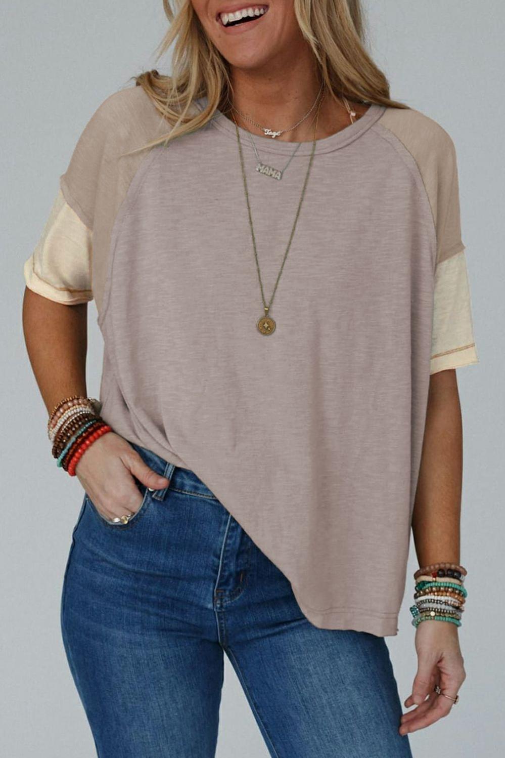 Womens  Tops & Tees | Simply Taupe Exposed Seam Colorblock Loose Tee TOPS Simply Taupe