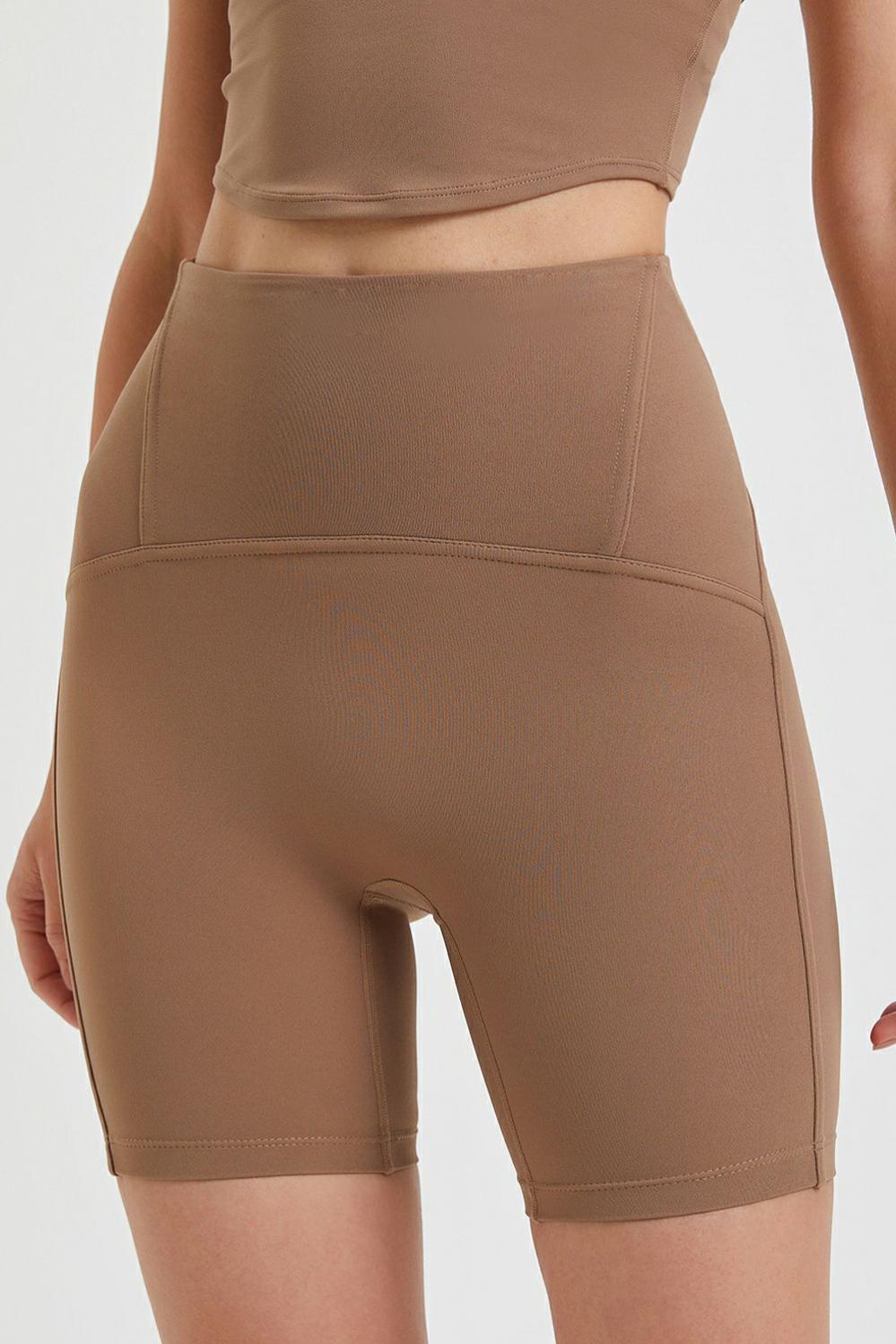 Womens  Yoga Pants | Camel Tailored High Waist Buttock Lifting Fitness Shorts ACTIVEWEAR Camel