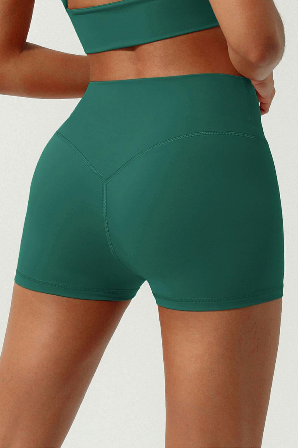 Womens  Yoga Pants | Evergreen Ruched High Waist Active Sports Shorts ACTIVEWEAR Evergreen