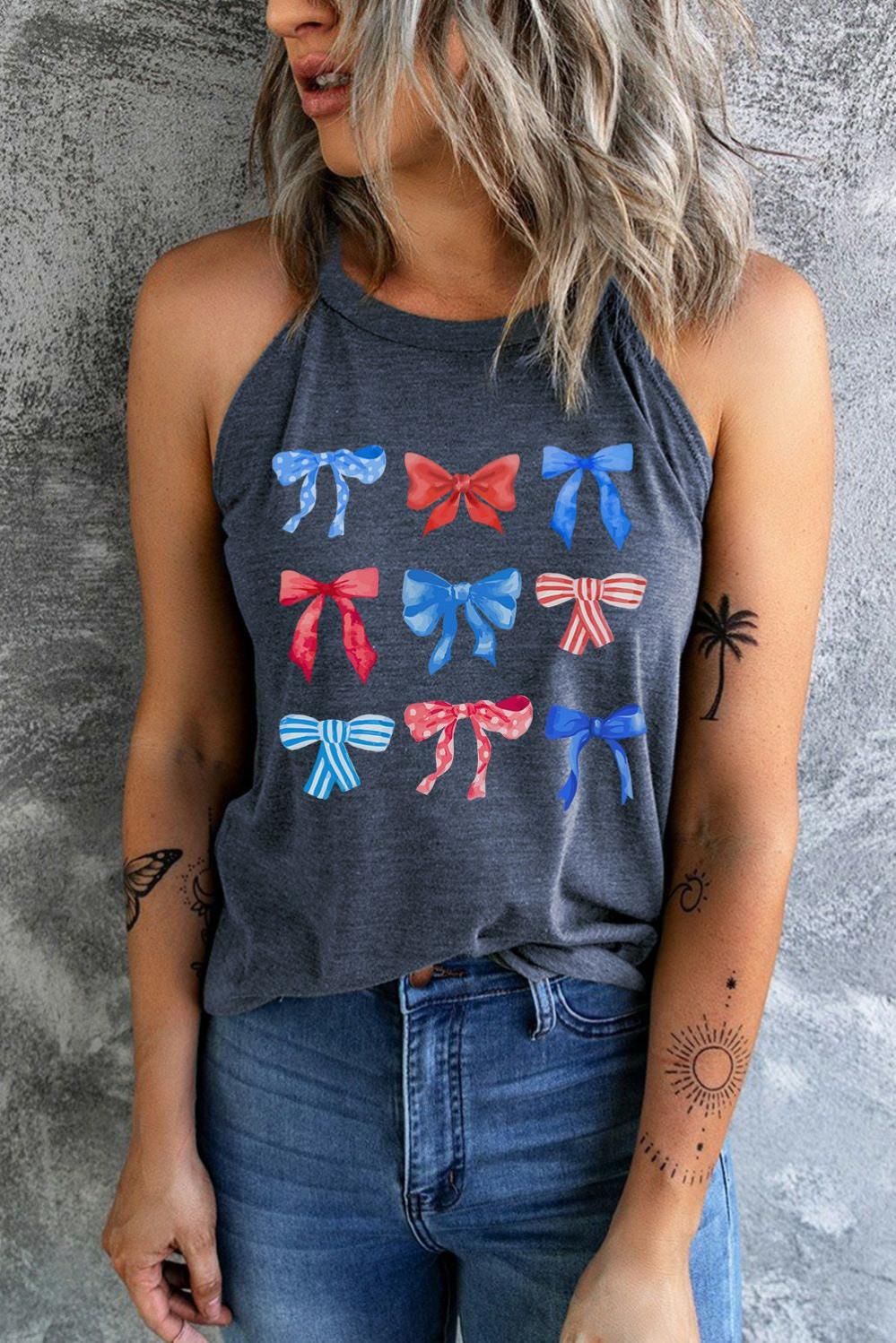 Womens  Graphic Tank Tops | Blue American Flag Bow Knot Print Shift Tank Top GRAPHIC Blue