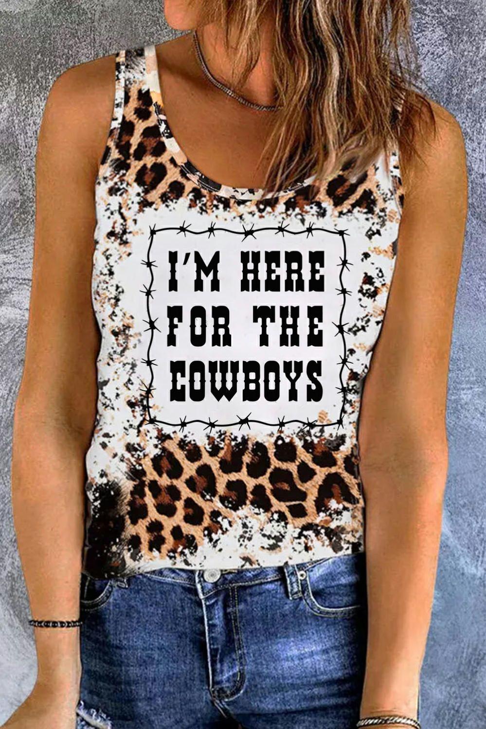 Womens  Graphic Tank Tops | Leopard Leopard COWBOYS Slogan Print Bleached Tank Top GRAPHIC Graphic Tank Tops