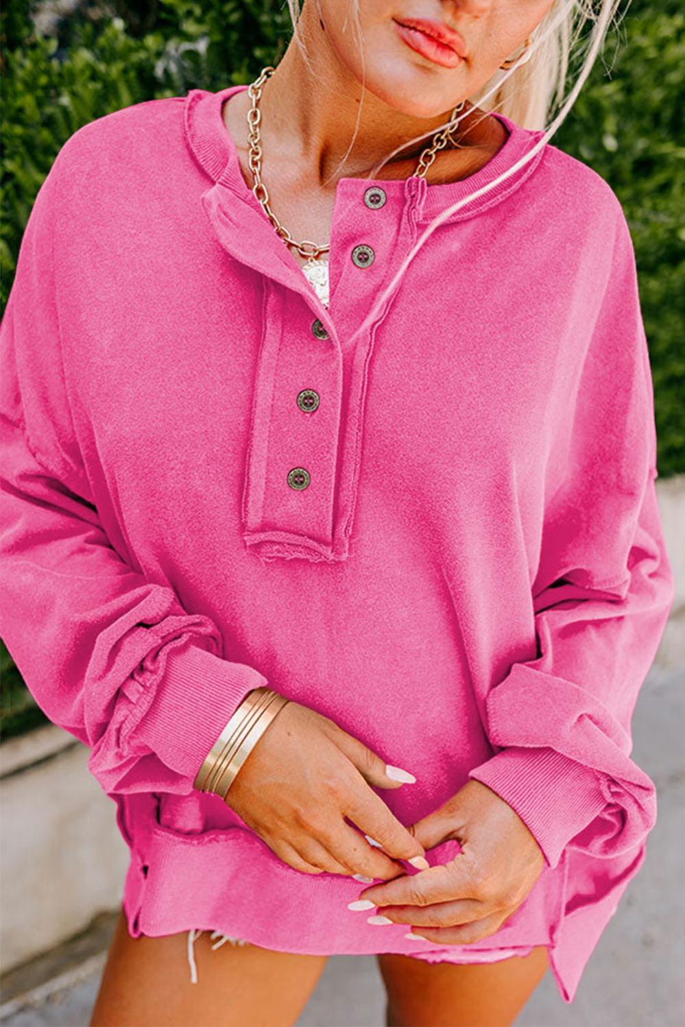 Womens  Sweatshirts & Hoodies | Drop Shoulder Henley Buttons Sweatshirt Sweatshirts & Hoodies Strawberry Pink