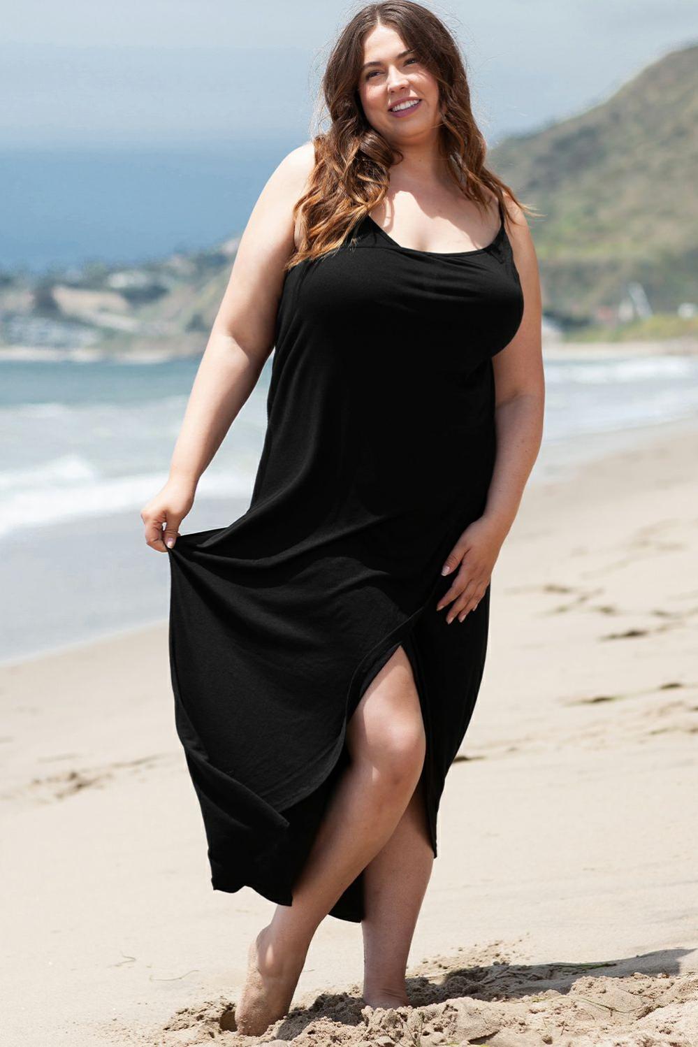 Womens  Plus Size Swimwear | Black Spaghetti Straps Wrapped Plus Size Beach Cover Up PLUS SIZE Black