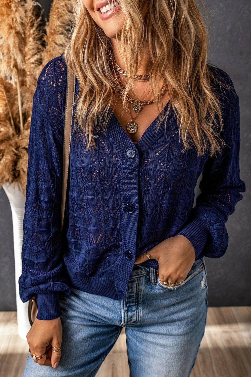 Womens  Cardigans | Blue Lightweight Buttoned Front Crochet Cardigan Cardigans Blue