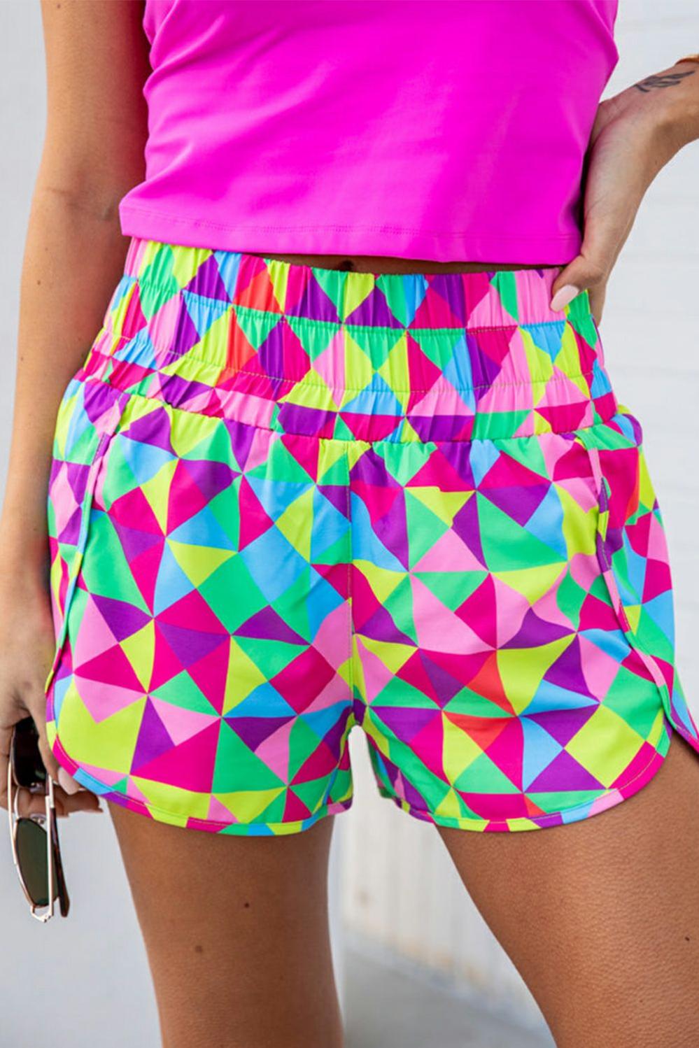 Womens  Casual Shorts | Multicolor Geometric High Waisted Athletic Shorts BOTTOMS Casual Shorts