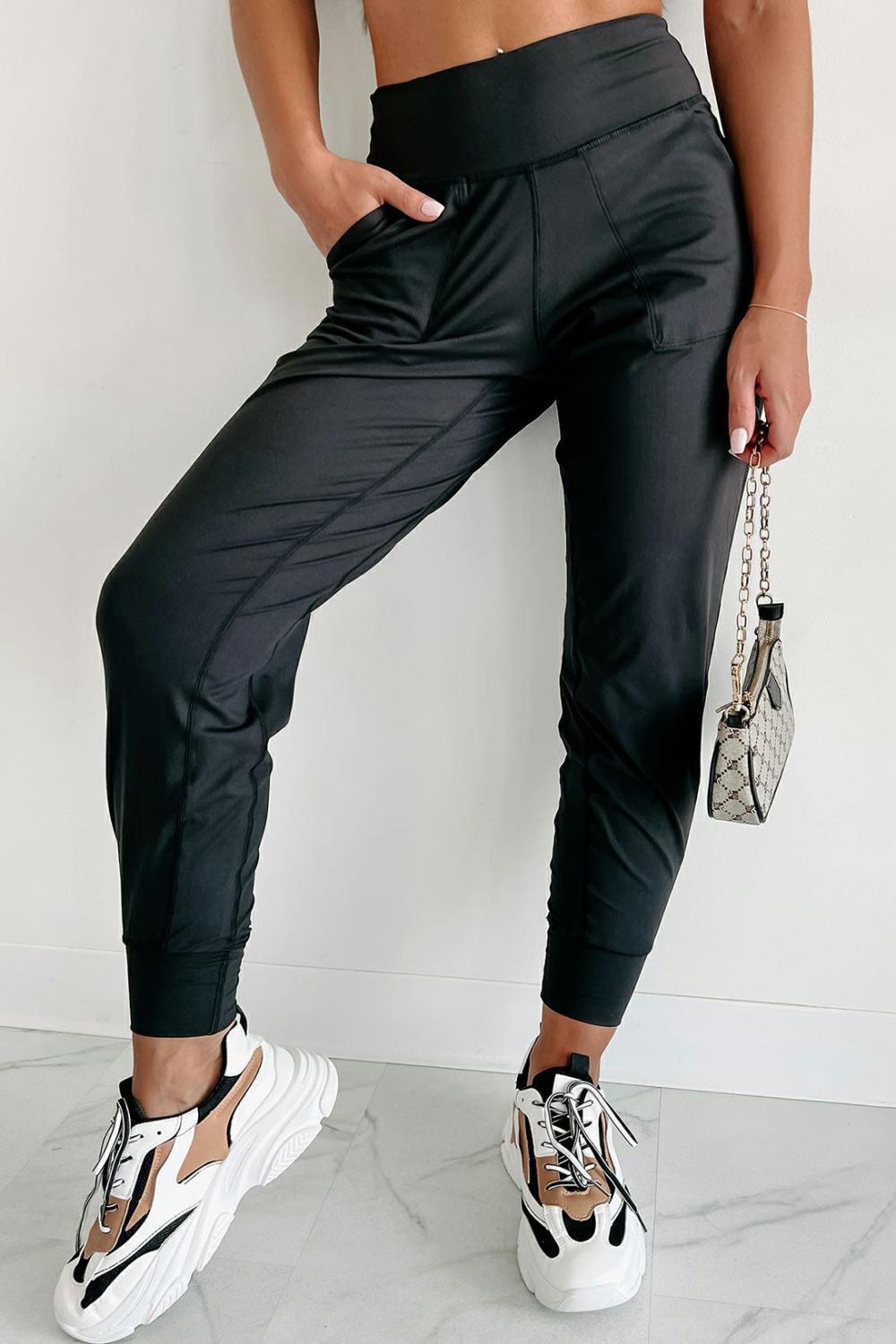 Womens  Pants & Culotte | Black Exposed Seam High Waist Pocketed Joggers BOTTOMS Black