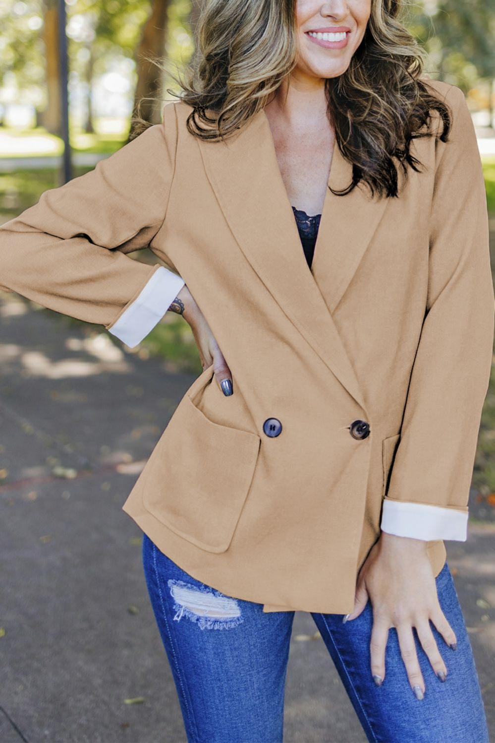 Womens  Blazers | Apricot Buttoned Lapel Collar Blazer with Pocket OUTERWEAR Apricot