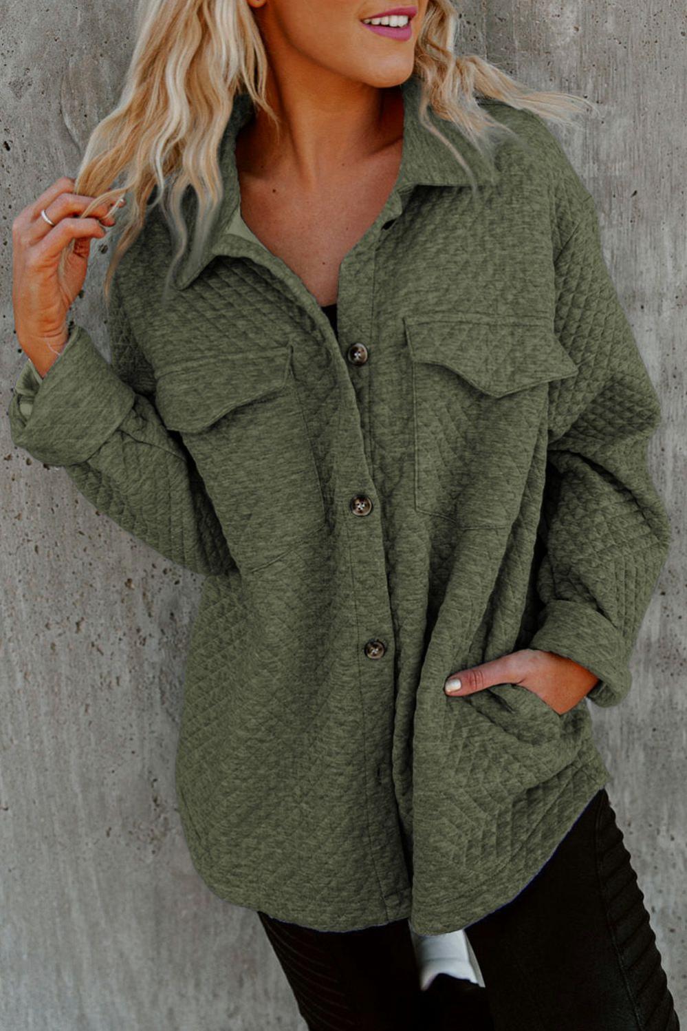 Womens  Jackets | Green Retro Quilted Flap Pocket Button Shacket Jackets Green