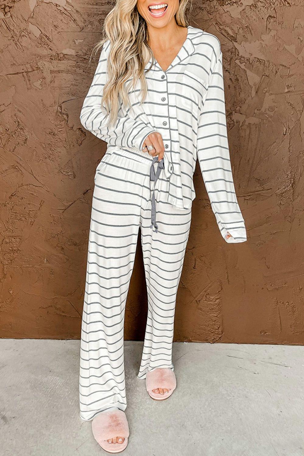 Womens  Sleepwear | Striped Print Long Sleeve and Pants Pajamas Set LOUNGEWEAR & SLEEPWEAR Sleepwear