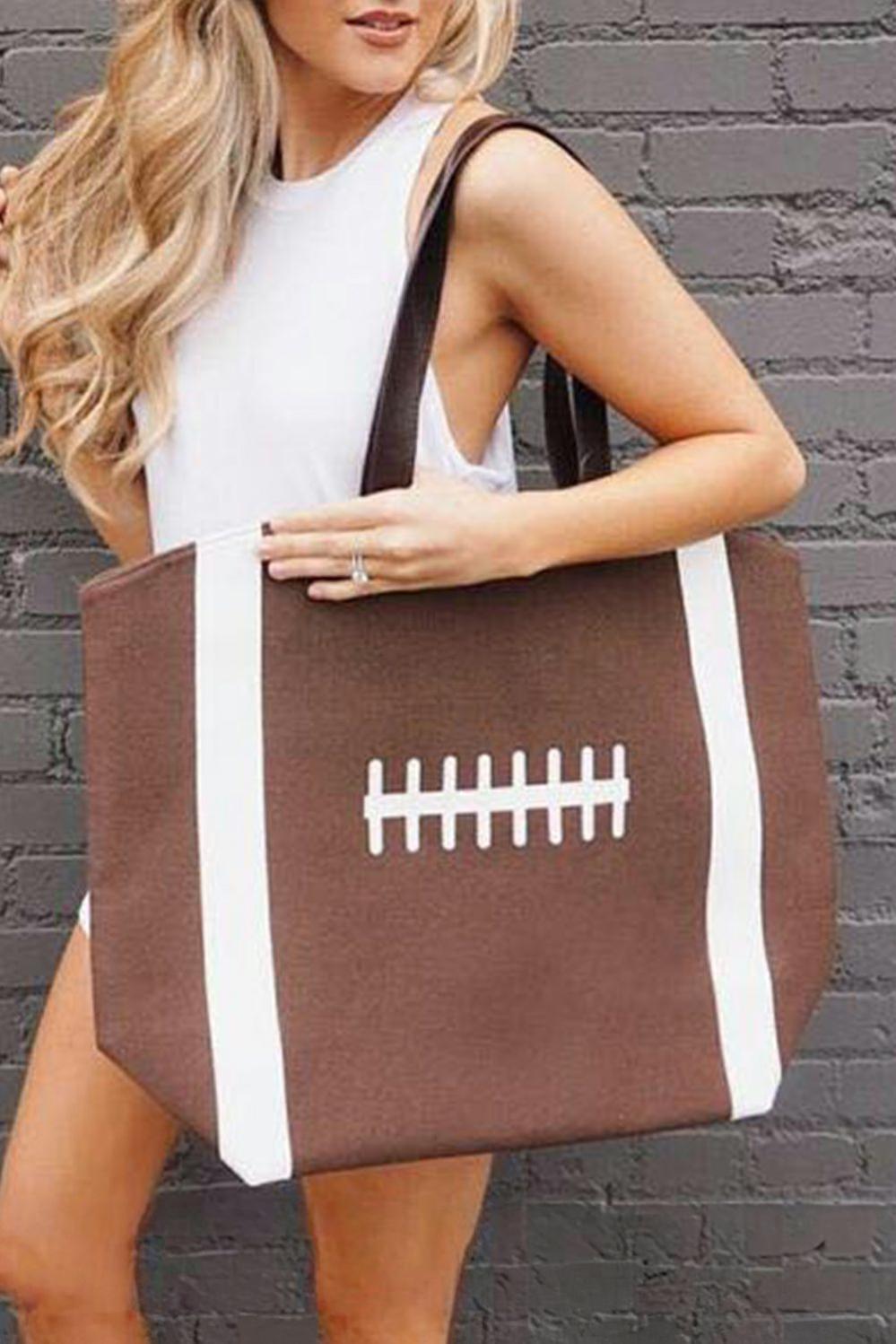 Womens  Shoulder Bags | Chestnut Rugby Pattern Canvas Large Tote Bag SHOES & BAGS Chestnut